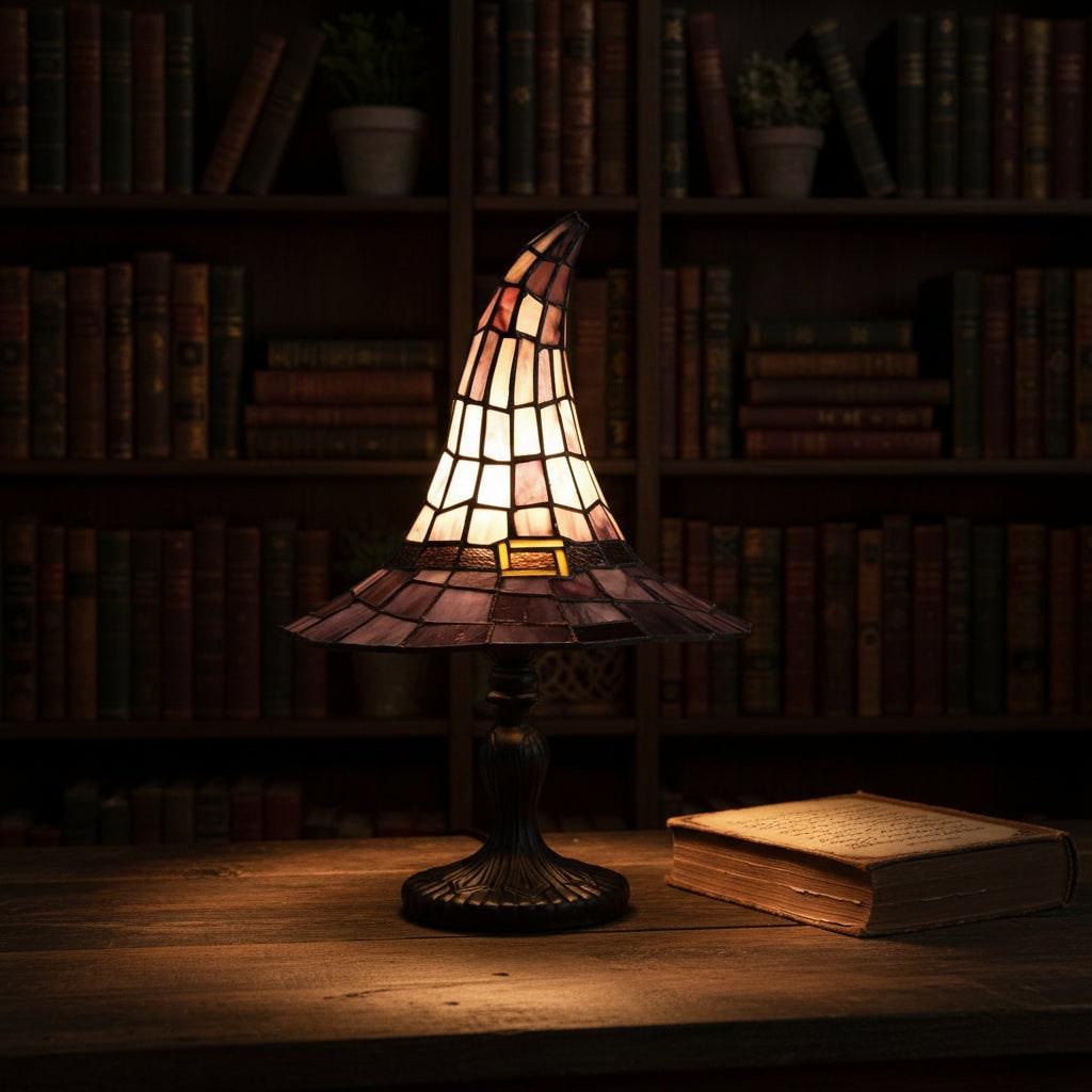 Halloween Stained Glass Witch Hat Table Lamp with Mid Century Modern Bedside Design - Image 6