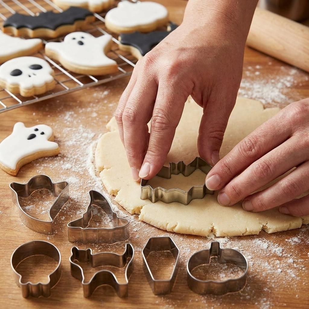 Halloween Stainless Steel Cookie Cutters Set with 7 Shapes Including Bat Ghost Pumpkin Skull - Image 3