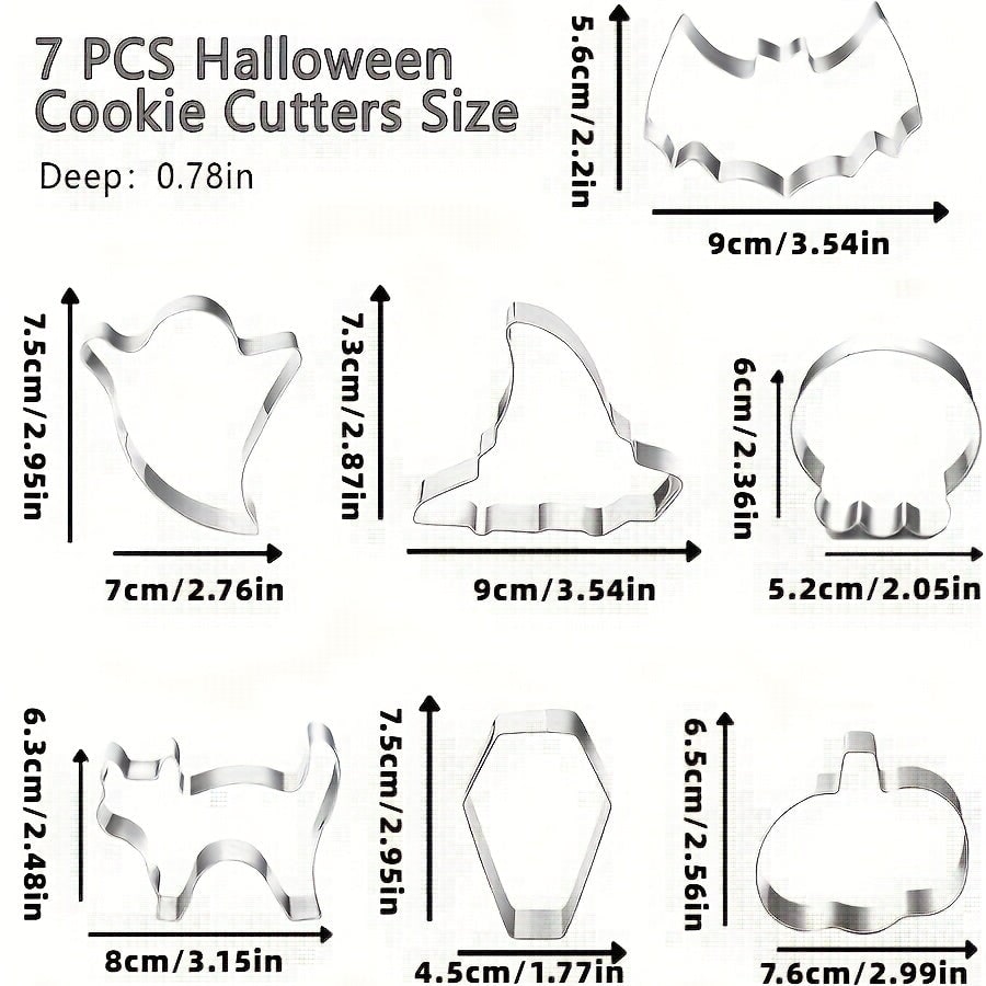 Halloween Stainless Steel Cookie Cutters Set with 7 Shapes Including Bat Ghost Pumpkin Skull - Image 5
