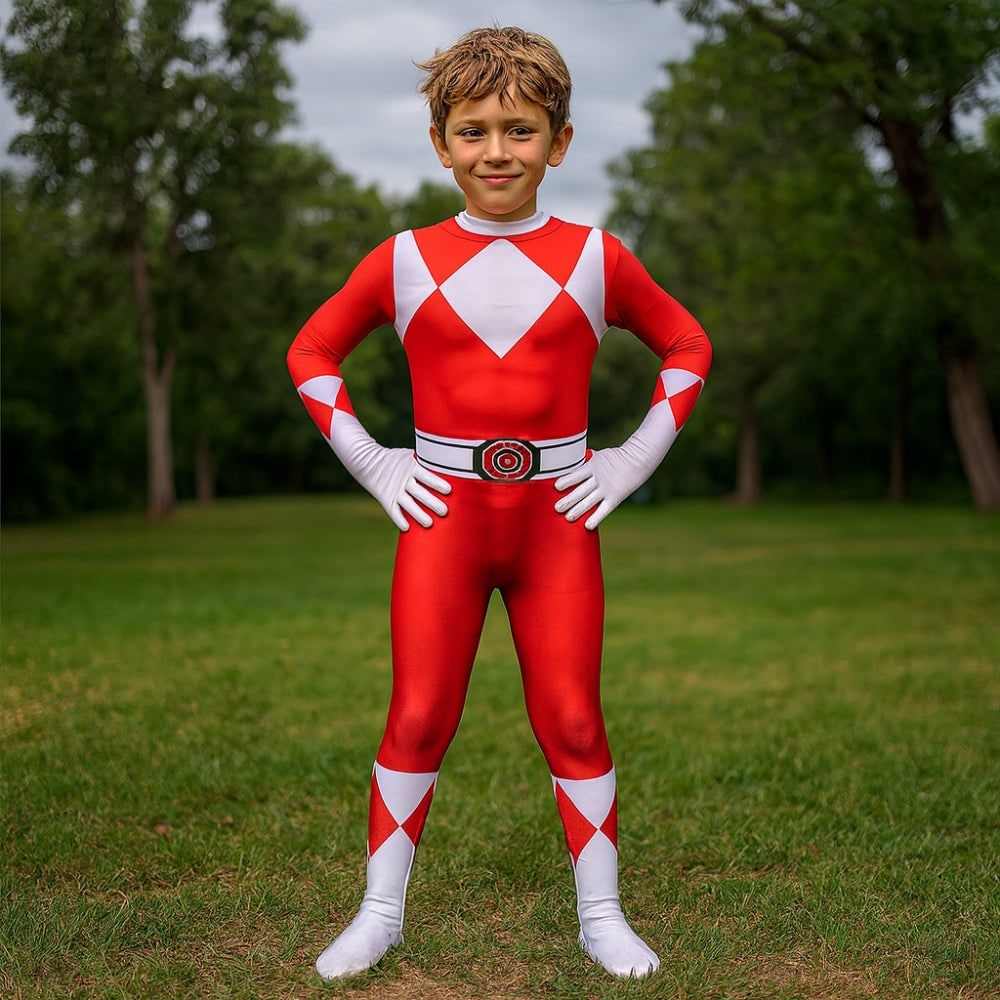 Halloween Superhero Park Ranger Costume Jumpsuit with Mask and Gloves for Dress Up Party - Image 1