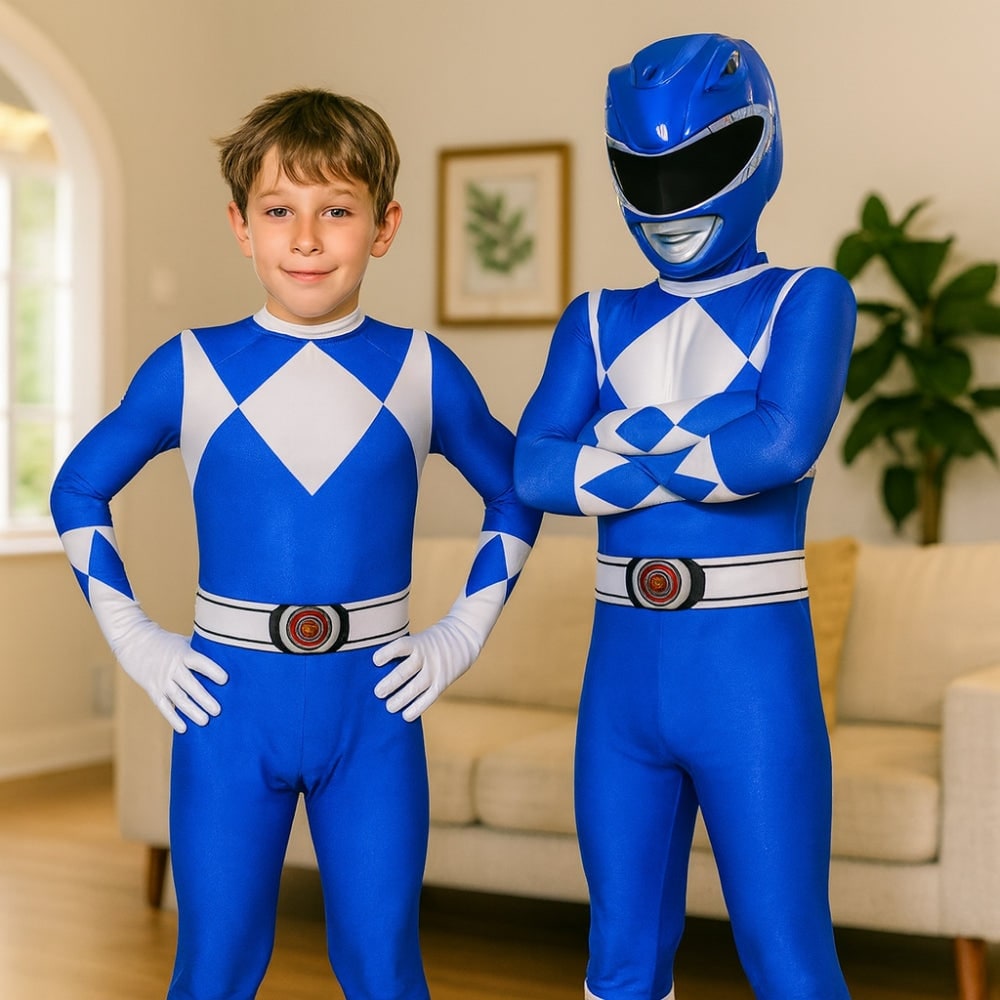 Halloween Superhero Park Ranger Costume Jumpsuit with Mask and Gloves for Dress Up Party - Image 3