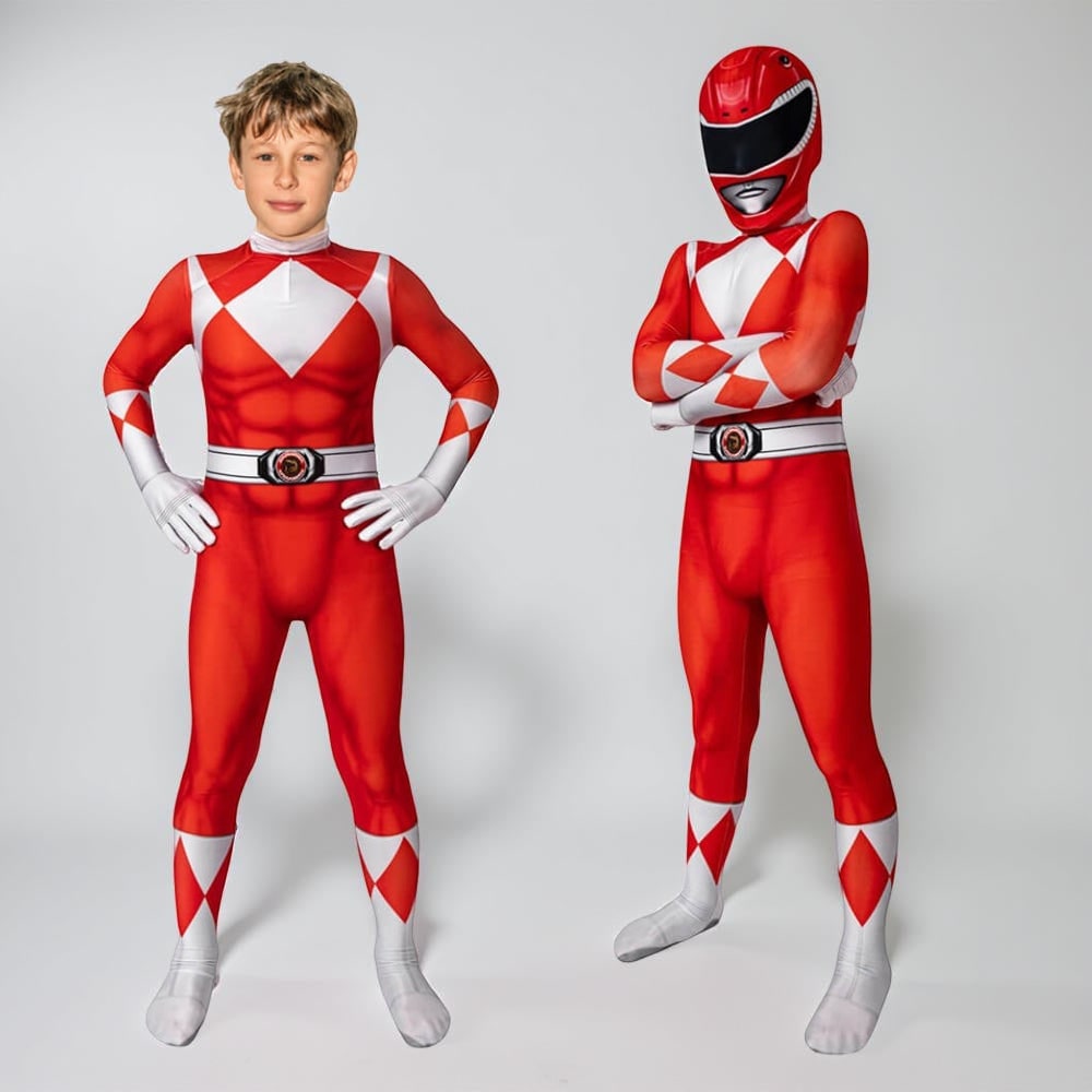 Halloween Superhero Park Ranger Costume Jumpsuit with Mask and Gloves for Dress Up Party - Image 7