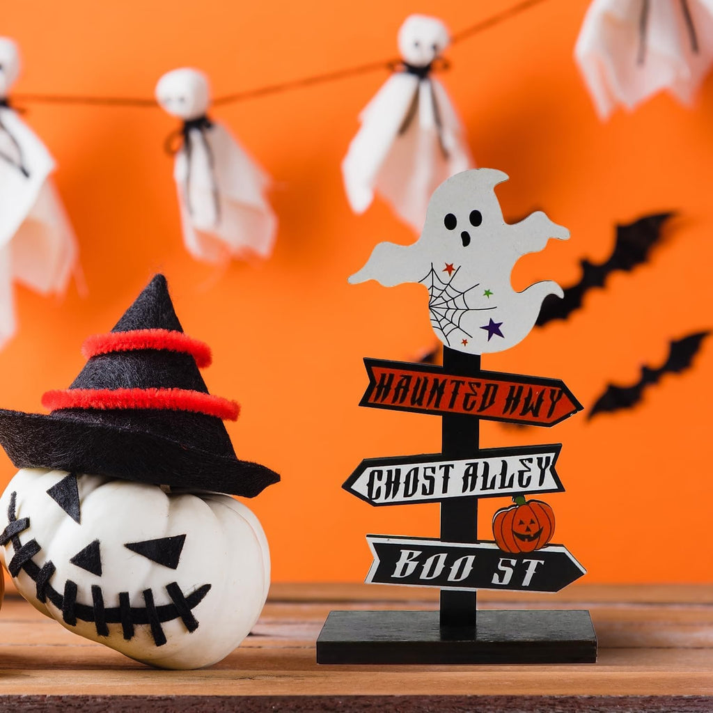 Halloween Table Decor Dining Room Directional Sign with and Toppers Wood Display Console - Image 2