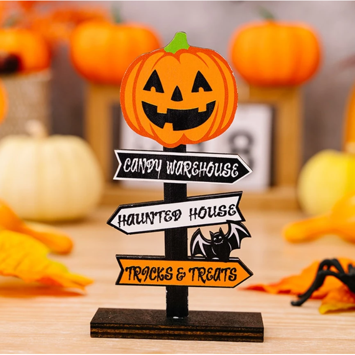 Halloween Table Decor Dining Room Directional Sign with and Toppers Wood Display Console - Image 4