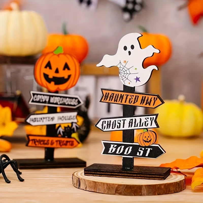 Halloween Table Decor Dining Room Directional Sign with and Toppers Wood Display Console - Image 5