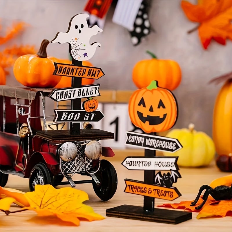 Halloween Table Decor Dining Room Directional Sign with and Toppers Wood Display Console - Image 6