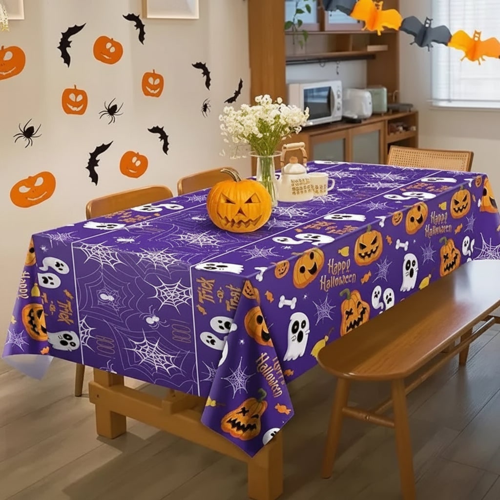 Halloween Tablecloth and Table Cover with Spiderweb Ghost Pumpkin Print Waterproof Disposable - Image 4