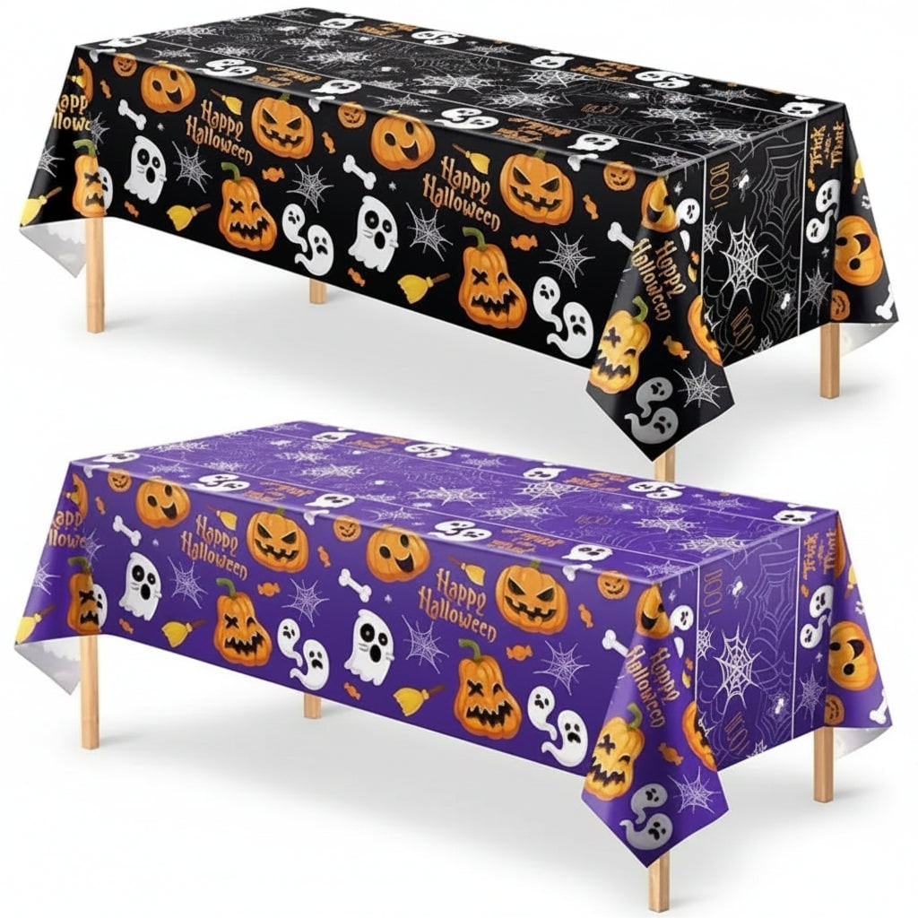 Halloween Tablecloth and Table Cover with Spiderweb Ghost Pumpkin Print Waterproof Disposable - Image 5