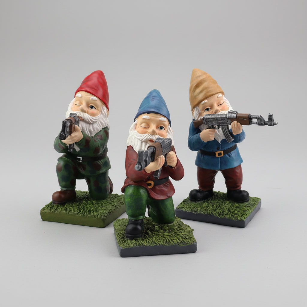 Halloween Tactical Garden Gnome Figurine Resin Outdoor Decoration with Rifle - Image 4