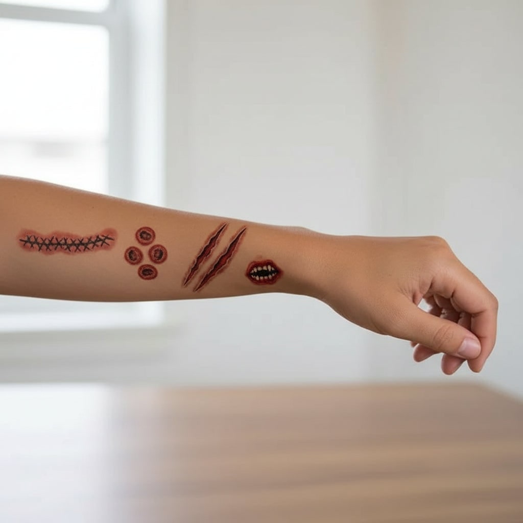 Halloween Temporary Tattoos with Realistic Wound and Scar Effects Waterproof Custom Personal Sheets - Image 1