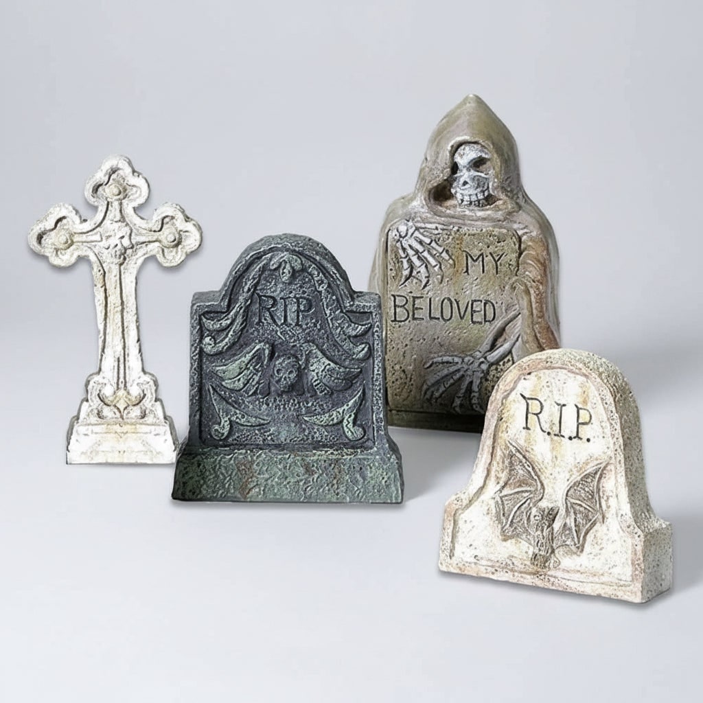 Halloween Tombstones and Yard Gravestones Set with Graveyard Decorations Resin Figurines - Image 3