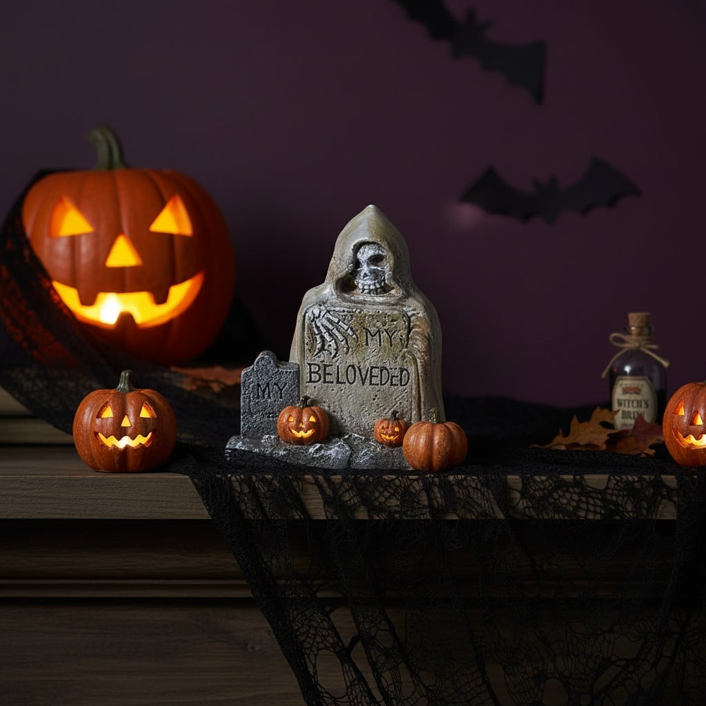 Halloween Tombstones Set of 4 Resin Miniature Tabletop Party Decorations - Image 1