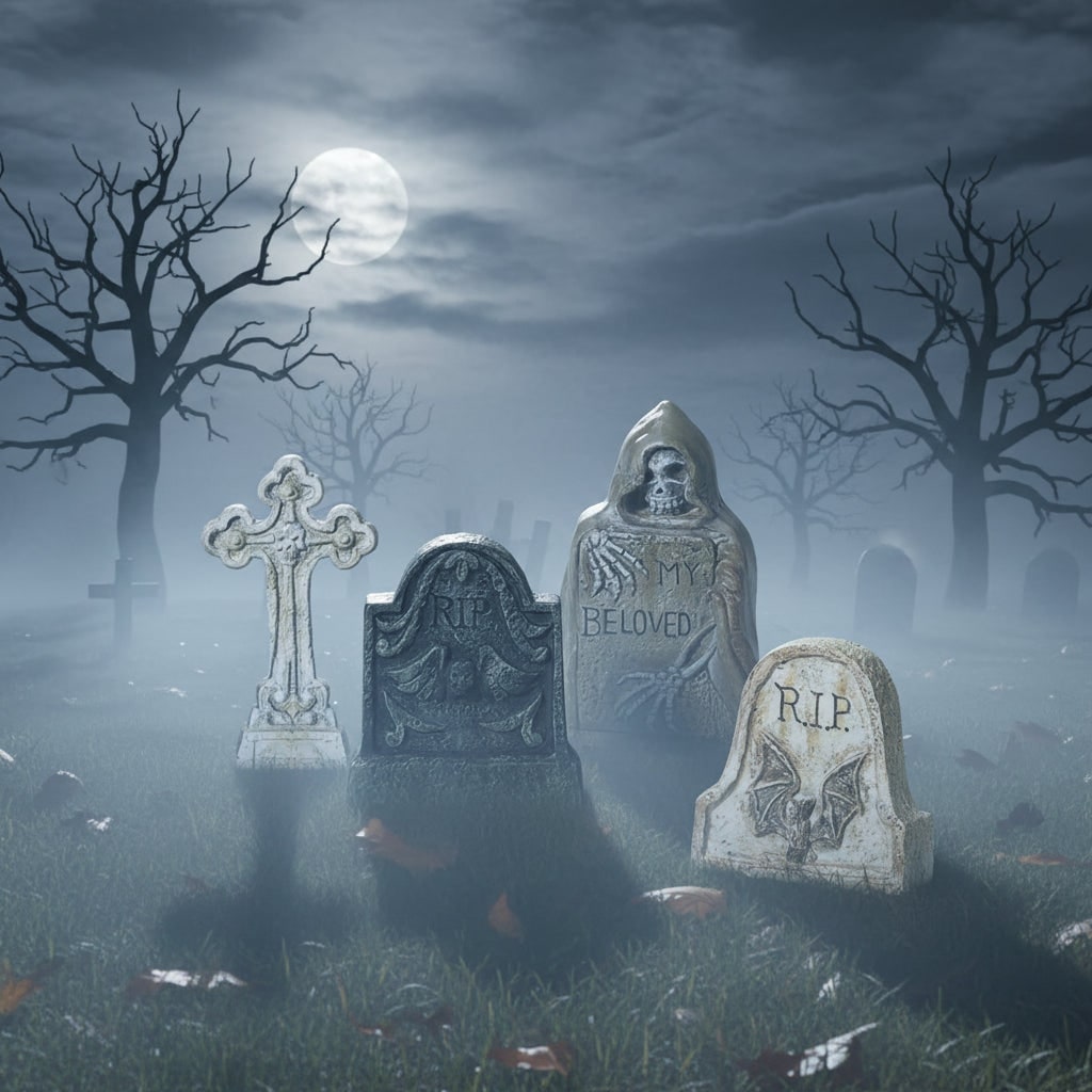 Halloween Tombstones Set of 4 Resin Miniature Tabletop Party Decorations - Image 5