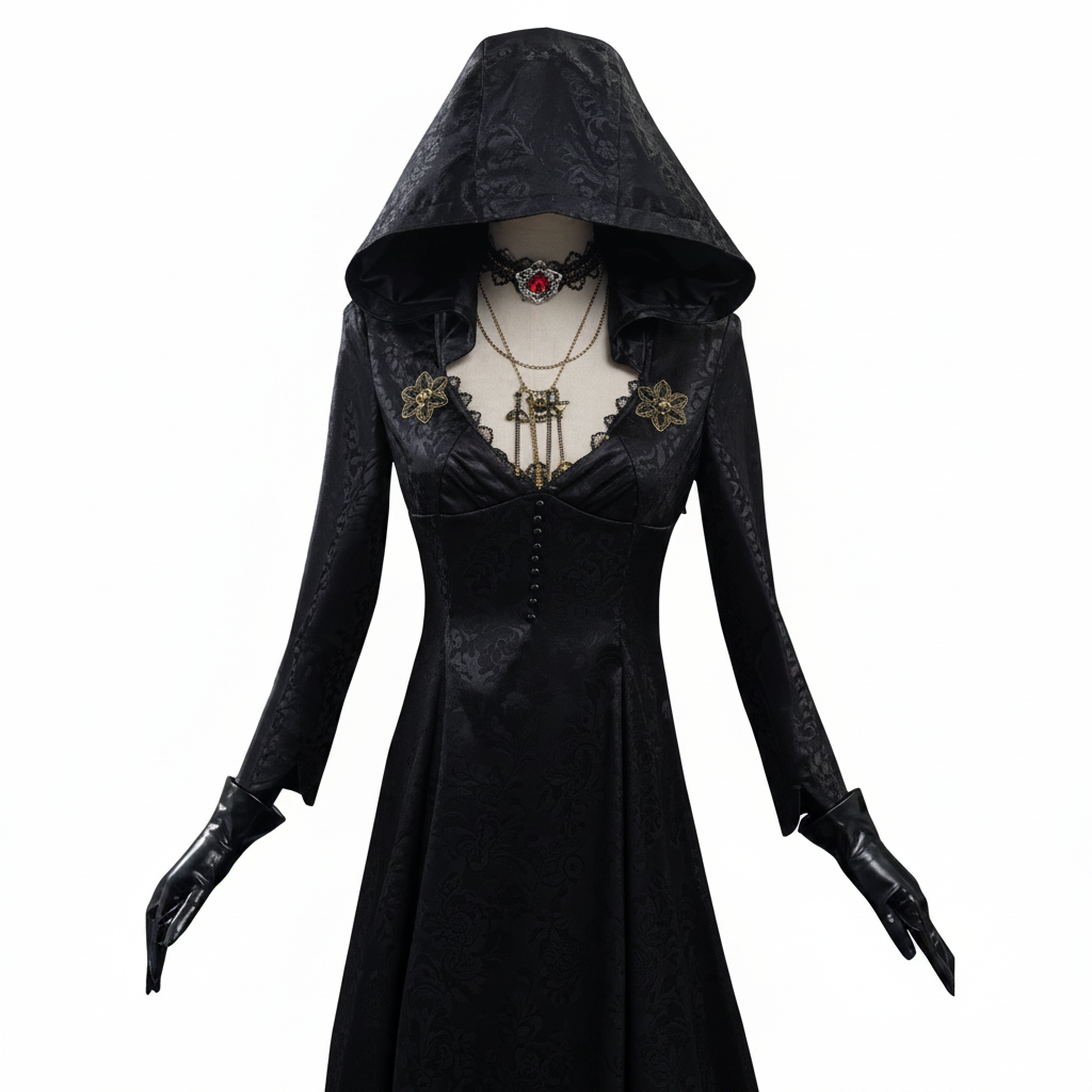 Halloween Vampire Costume Gothic Gown with Choker and Lace Details - Image 3
