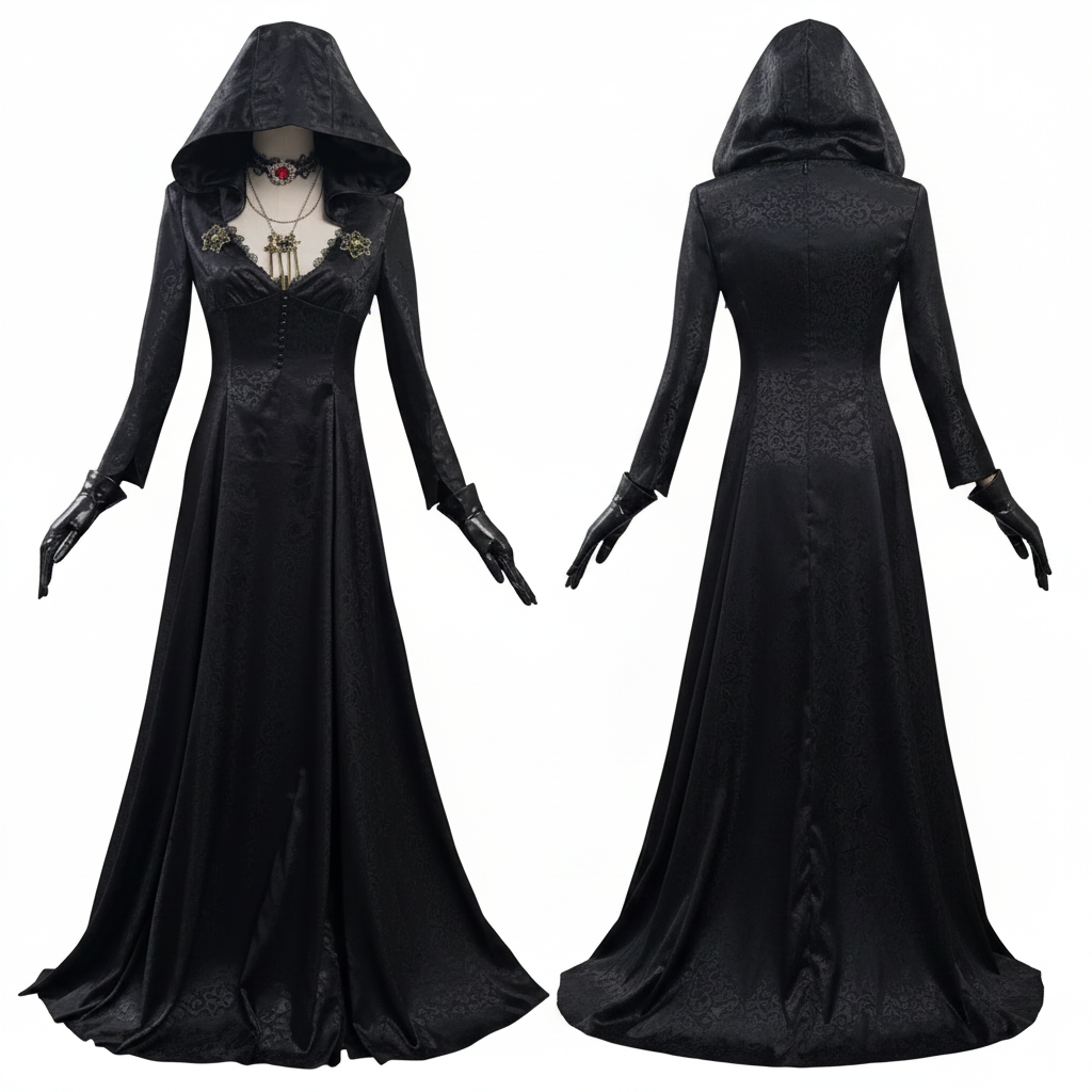 Halloween Vampire Costume Gothic Hooded Maxi Dress - Image 2