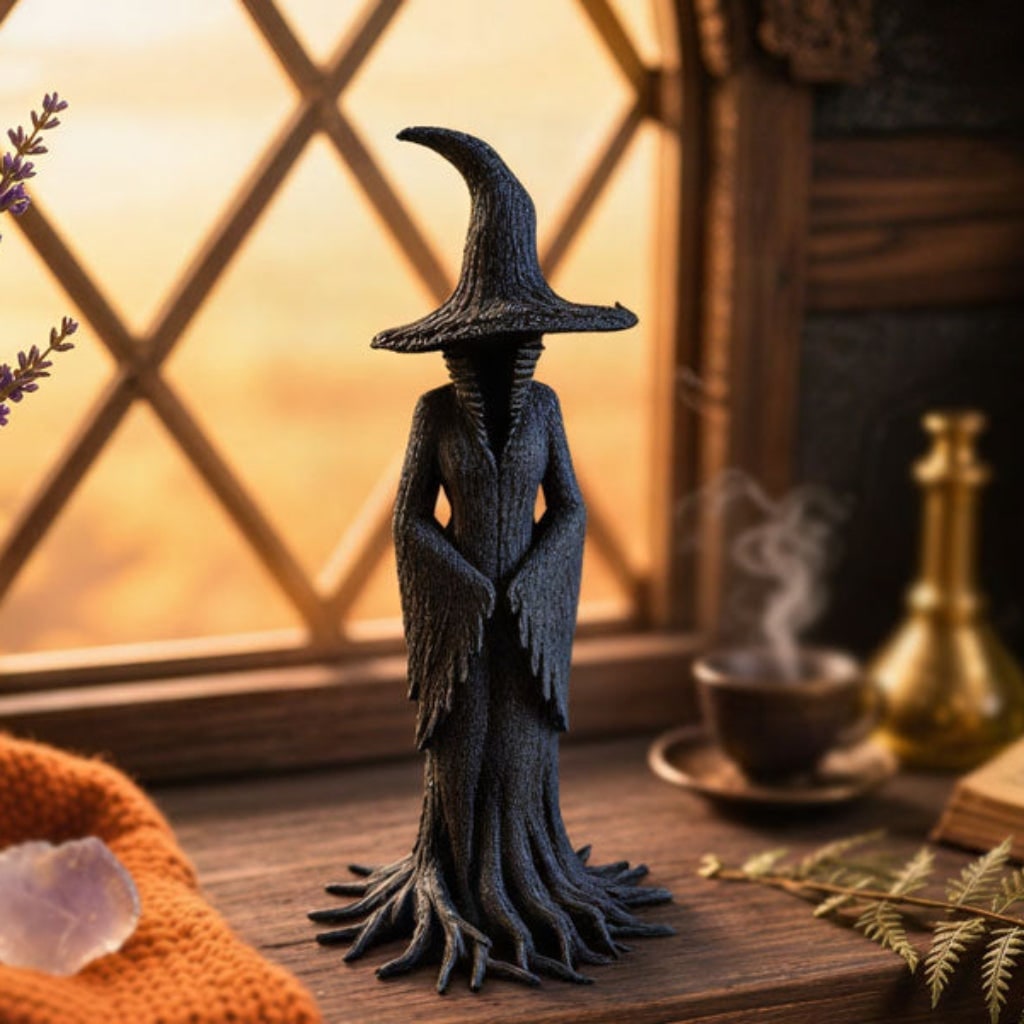 Halloween Witch Decoration Figurine with Textured Resin Tree Root Base for Spooky Statue - Image 2
