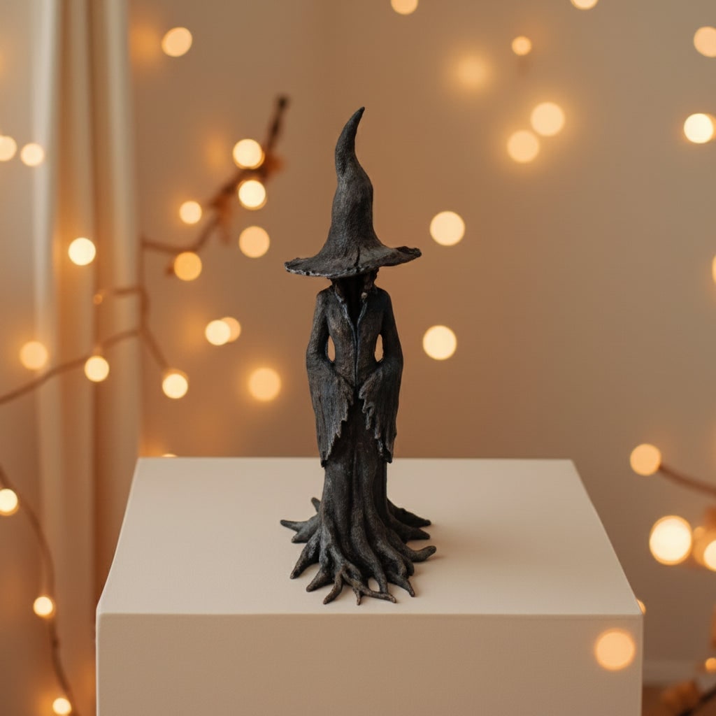 Halloween Witch Decoration Figurine with Textured Resin Tree Root Base for Spooky Statue - Image 4