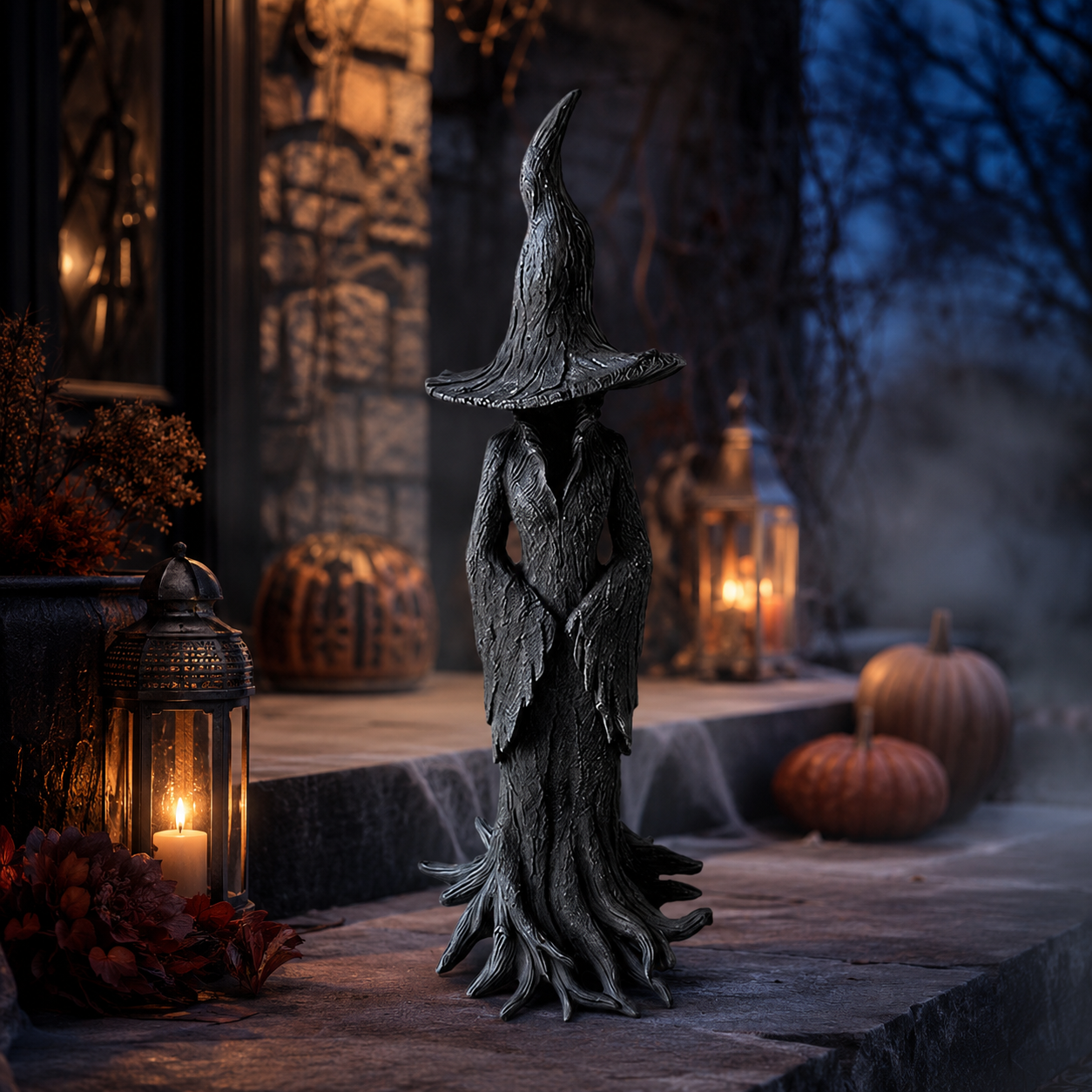 Halloween Witch Decoration Statue for Front Door Decor with Faceless Figurine and Root Base - Image 2