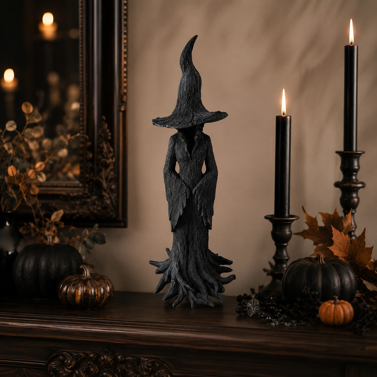 Halloween Witch Decoration Statue for Front Door Decor with Faceless Figurine and Root Base - Image 3