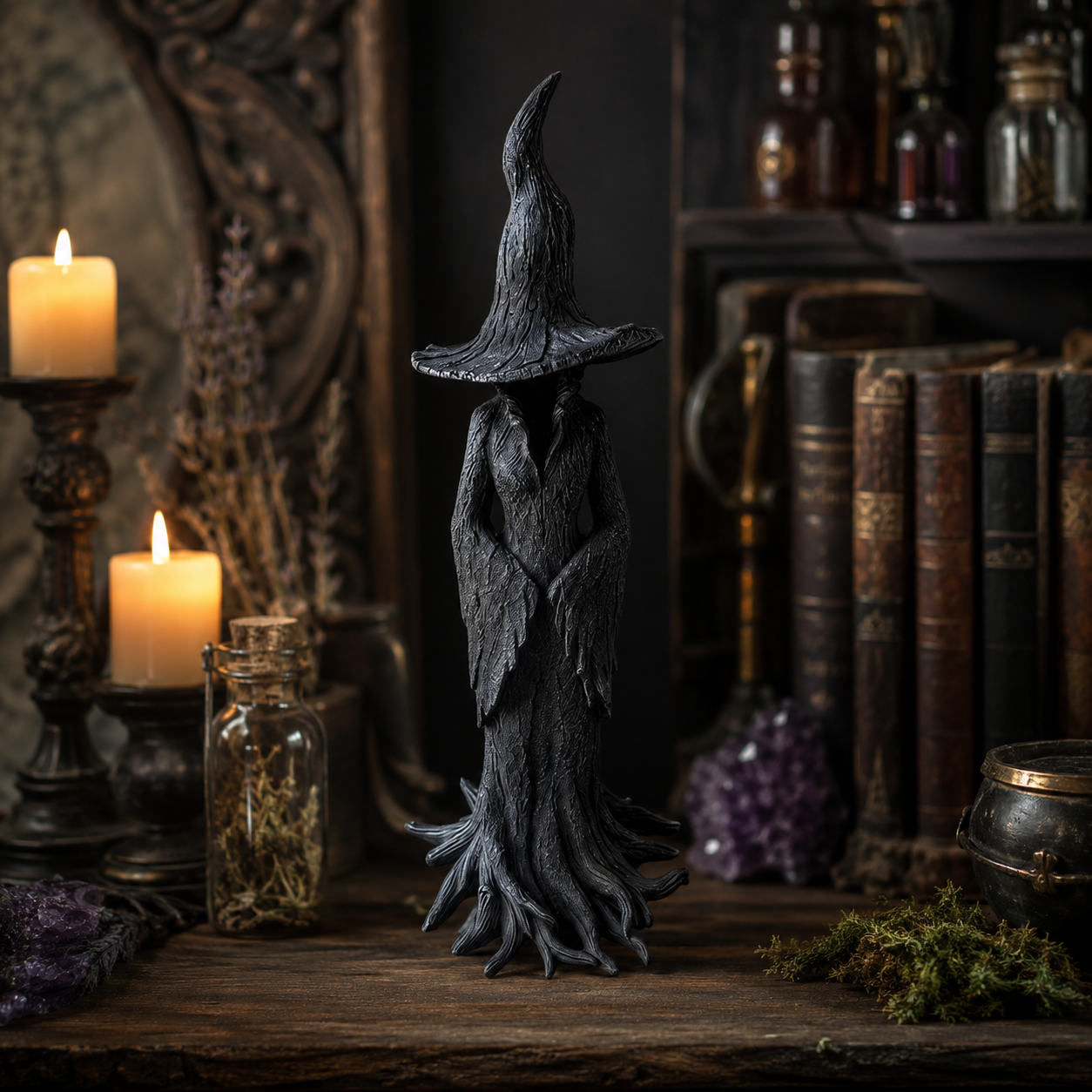 Halloween Witch Decoration Statue for Front Door Decor with Faceless Figurine and Root Base - Image 4