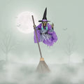 Halloween Witch Decoration with Hat Glowing LED Eyes and Broomstick Life-Size Outdoor Prop - Image 1