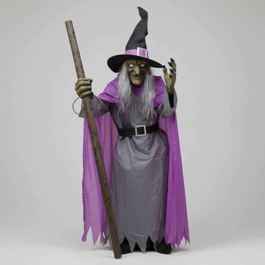 Halloween Witch Decoration with Hat Glowing LED Eyes and Broomstick Life-Size Outdoor Prop - Image 4