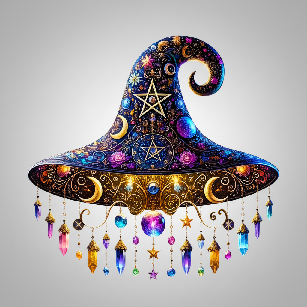 Halloween Witch Hat Decor Suncatcher with Stained Glass and Hanging Crystals Outdoor - Image 1