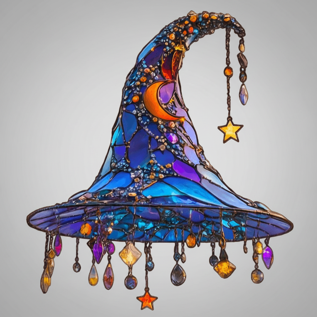 Halloween Witch Hat Decor Suncatcher with Stained Glass and Hanging Crystals Outdoor - Image 2