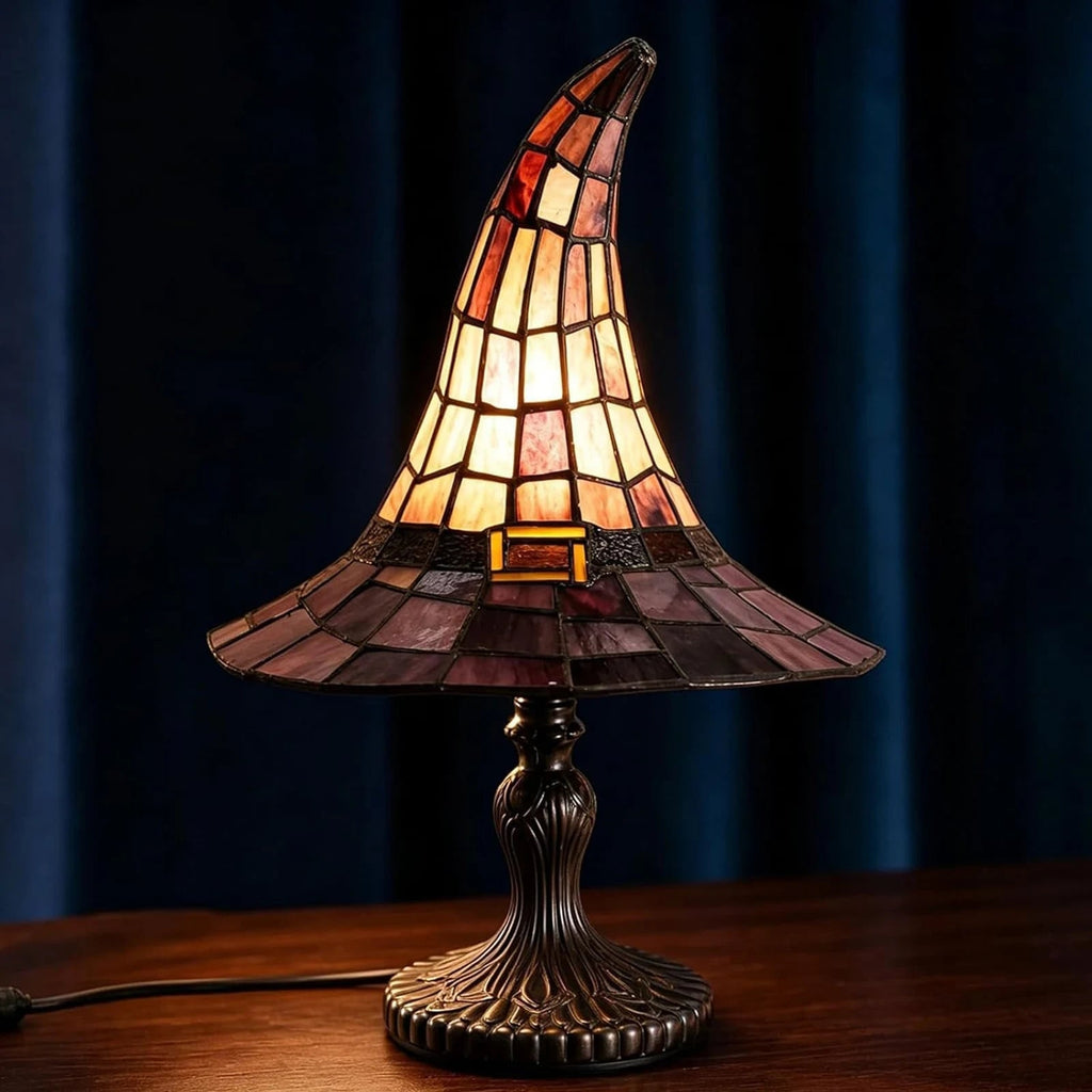 Halloween Witch Hat Table Lamp with Stained Glass Panels for Bedroom Bedside Decoration - Image 1