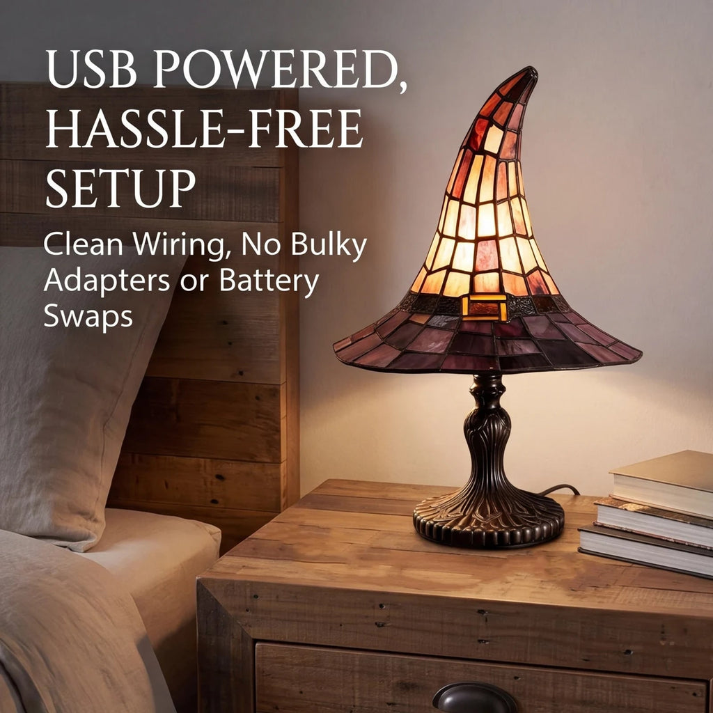 Halloween Witch Hat Table Lamp with Stained Glass Panels for Bedroom Bedside Decoration - Image 2