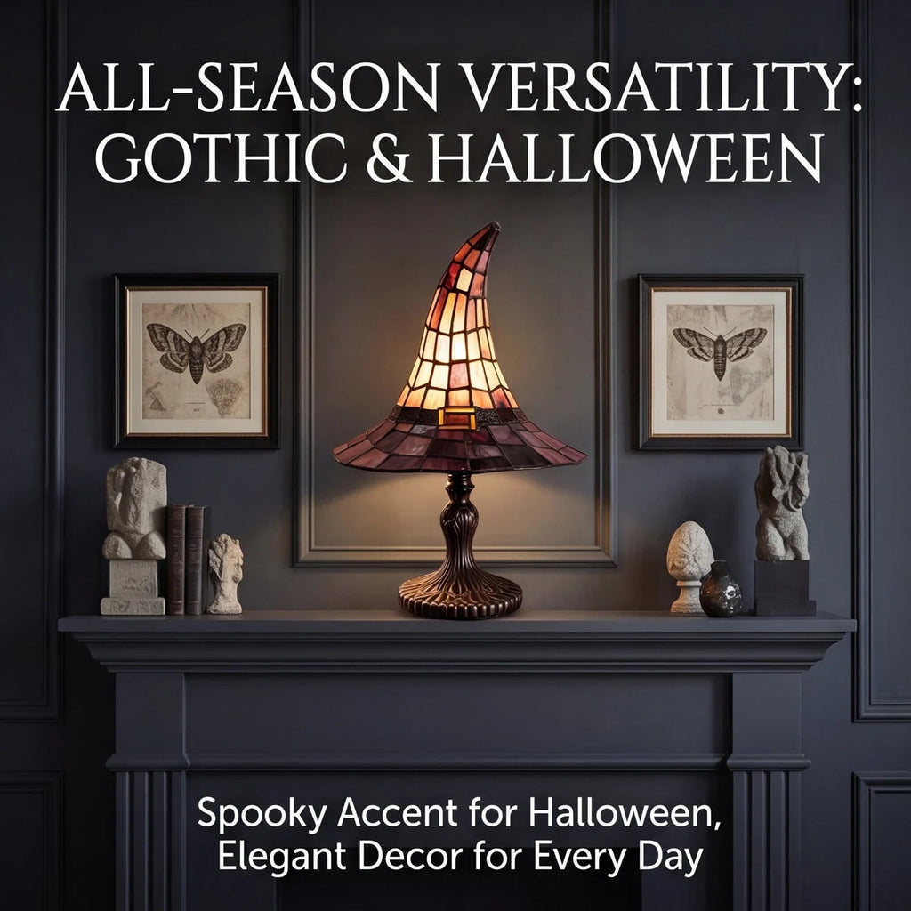 Halloween Witch Hat Table Lamp with Stained Glass Panels for Bedroom Bedside Decoration - Image 3