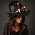 Halloween Witch Hat with Witchcraft Decorations and Curled Tip for Costume Party Witches Pointy - Image 1