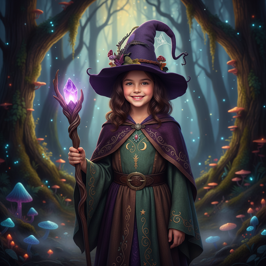 Halloween Witch Hat with Witchcraft Decorations and Curled Tip for Costume Party Witches Pointy - Image 2