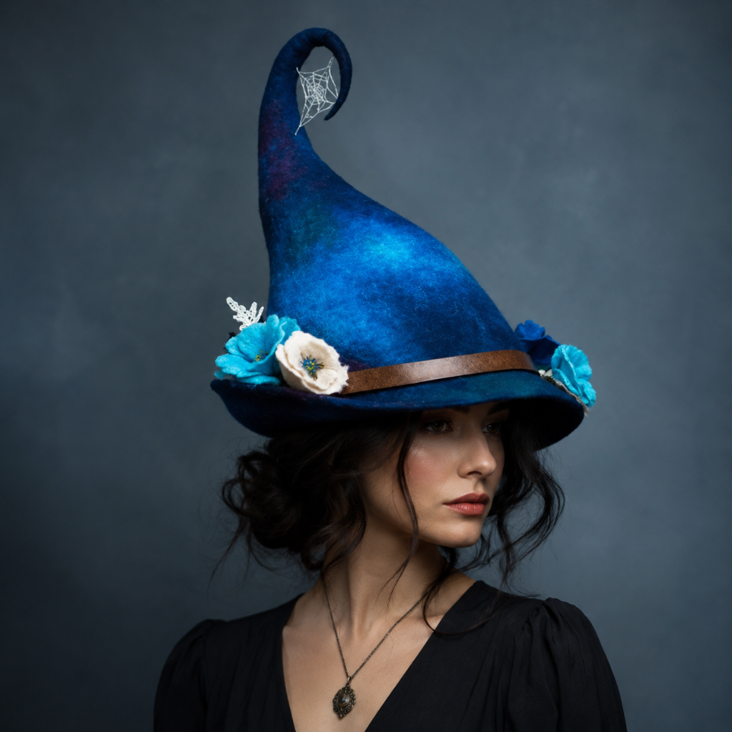 Halloween Witch Hat with Witchcraft Decorations and Curled Tip for Costume Party Witches Pointy - Image 3