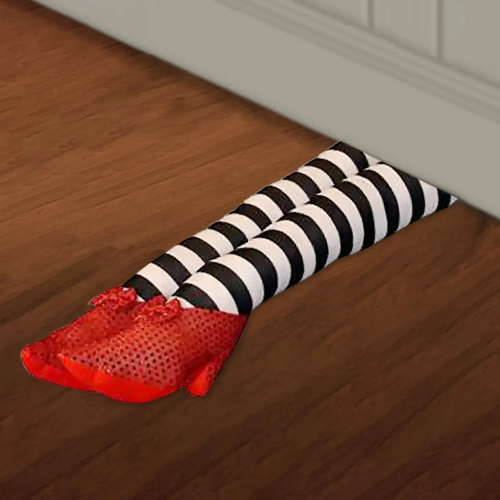 Halloween Witch Legs Decoration Door Prop with Striped Plush and Red Glitter Shoes for Party Decor - Image 3