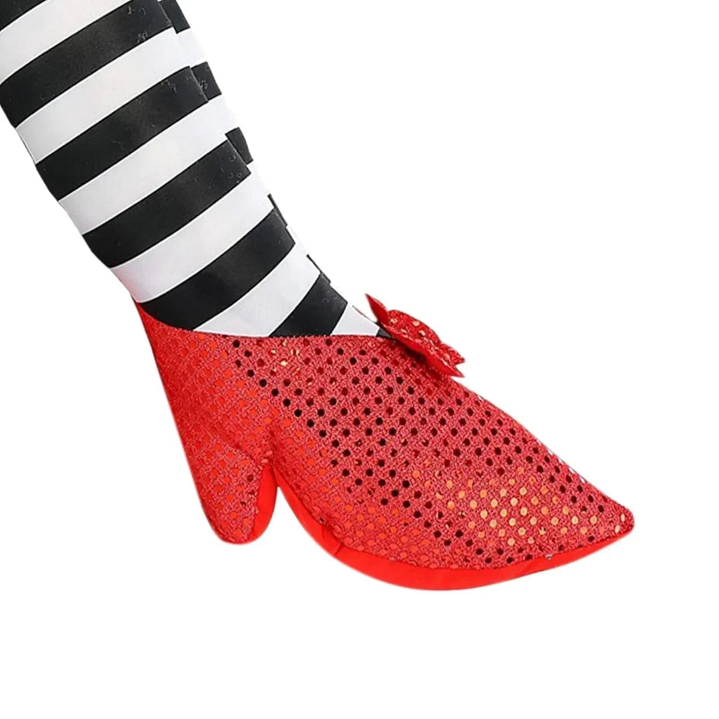 Halloween Witch Legs Decoration Door Prop with Striped Plush and Red Glitter Shoes for Party Decor - Image 4