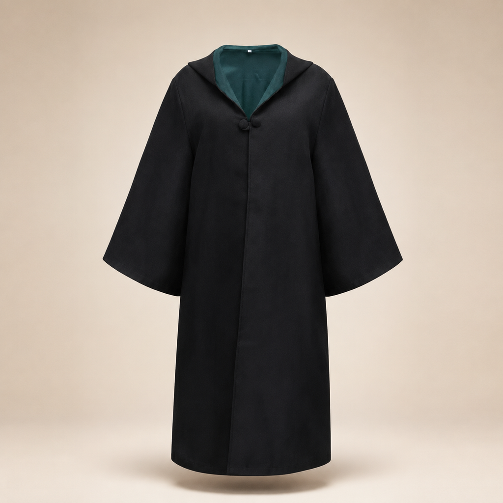 Halloween Wizard Robe Costume with Hood Flared Sleeves and Striped Scarf Cosplay Set - Image 2