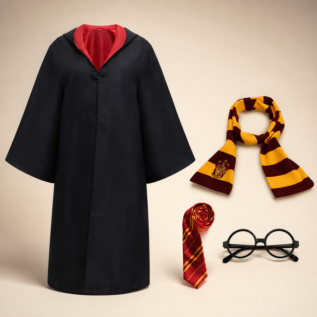 Halloween Wizard Robe Costume with Hood Flared Sleeves and Striped Scarf Cosplay Set - Image 6