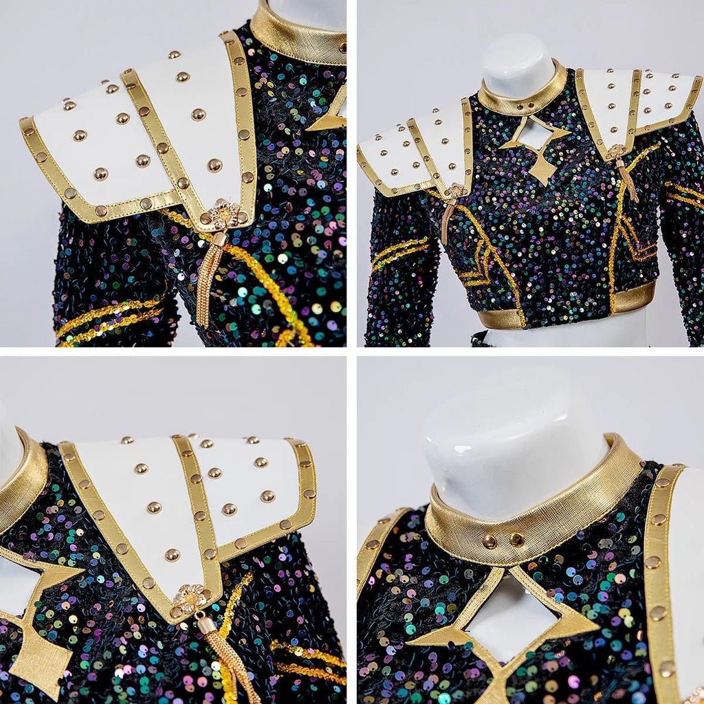 Halloween Zombie Cheerleader Costume with Crop Top and Pleated Skirt Outfit - Image 10