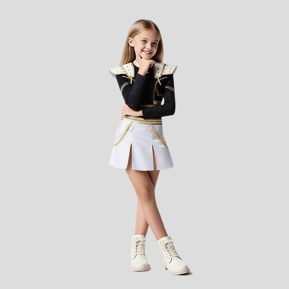 Halloween Zombie Cheerleader Costume with Crop Top and Pleated Skirt Outfit - Image 3