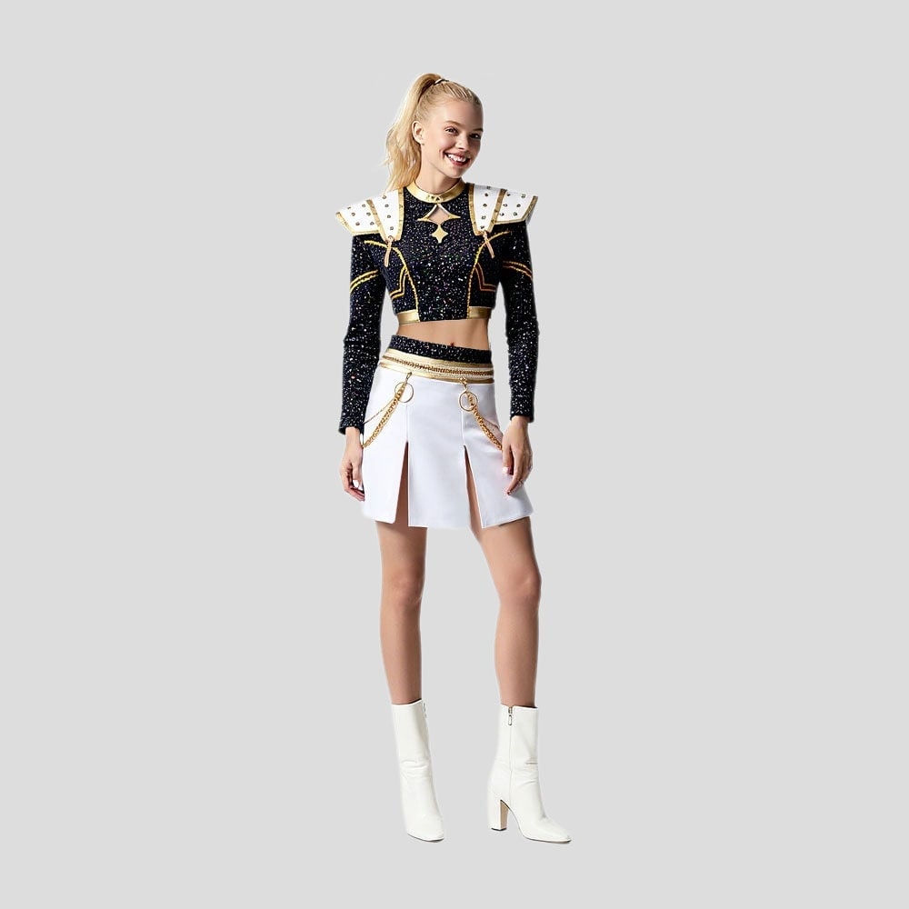 Halloween Zombie Cheerleader Costume with Crop Top and Pleated Skirt Outfit - Image 4