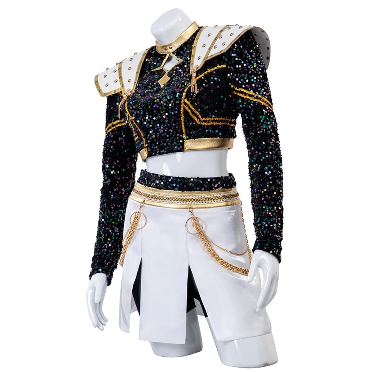 Halloween Zombie Cheerleader Costume with Crop Top and Pleated Skirt Outfit - Image 8
