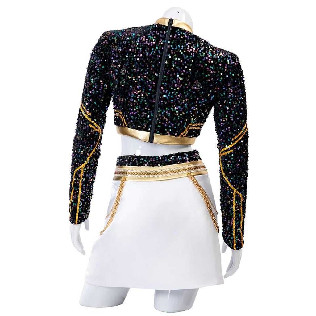 Halloween Zombie Cheerleader Costume with Crop Top and Pleated Skirt Outfit - Image 9