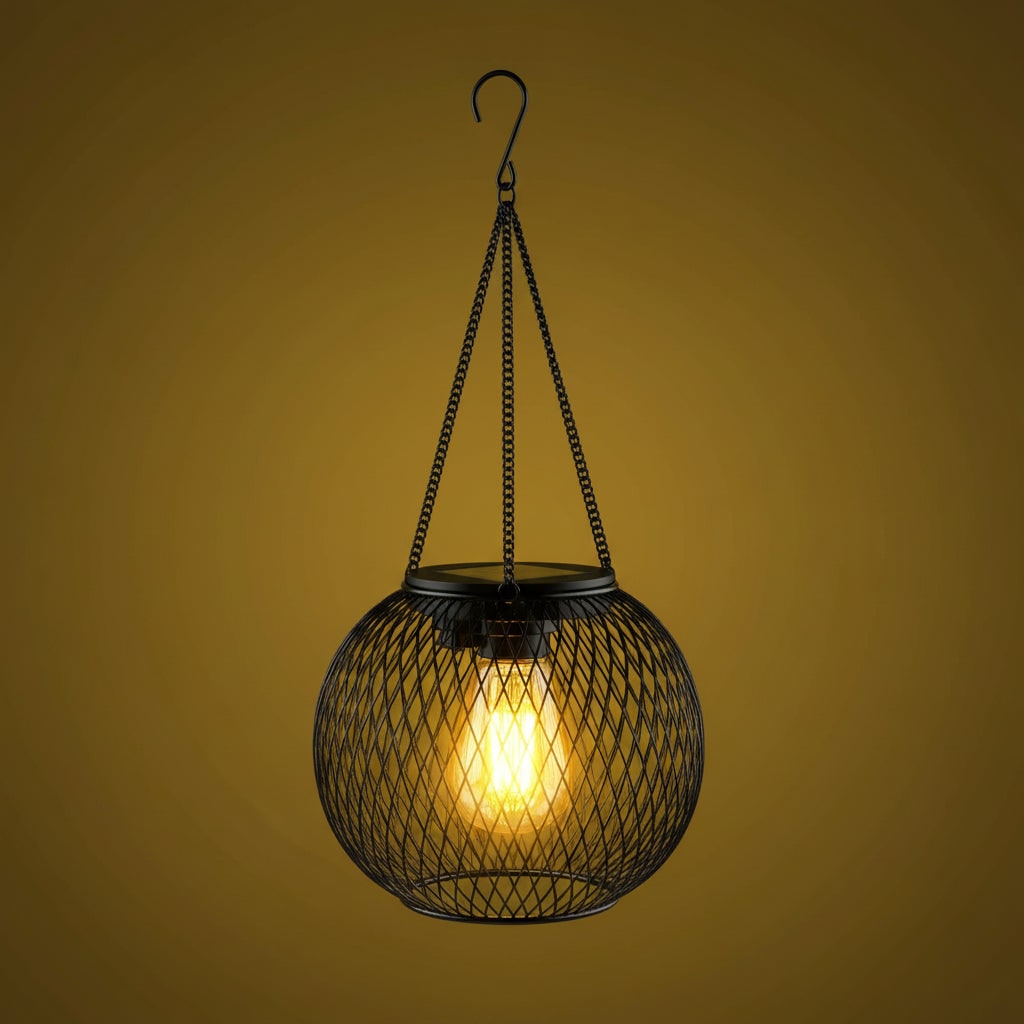 Hanging Solar Lights Outdoor with Wire Mesh Globe and Warm LED Edison Lantern Street - Image 1