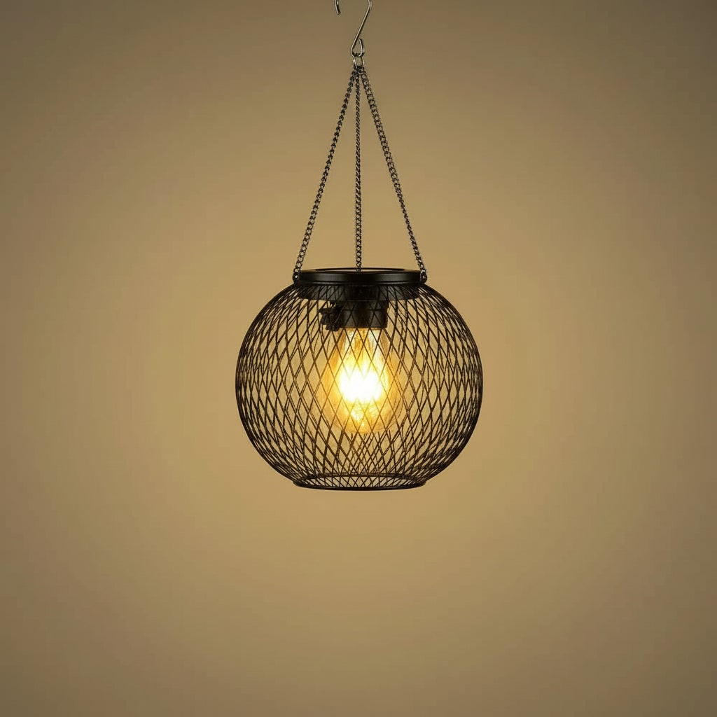 Hanging Solar Lights Outdoor with Wire Mesh Globe and Warm LED Edison Lantern Street - Image 3