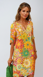 V-Neck Floral Dress for Women – Comfortable Versatile Outfit for Casual Wear, Holidays and Everyday Style