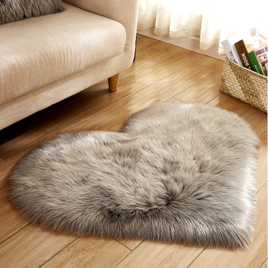 Heart Shaped Area Rug with Non Slip Pad Plush Faux Fur Fluffy Accent Blue And Green - Image 10