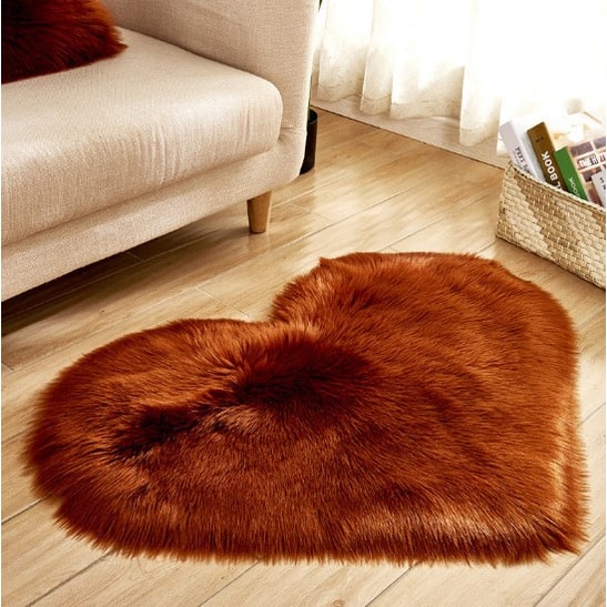 Heart Shaped Area Rug with Non Slip Pad Plush Faux Fur Fluffy Accent Blue And Green - Image 11