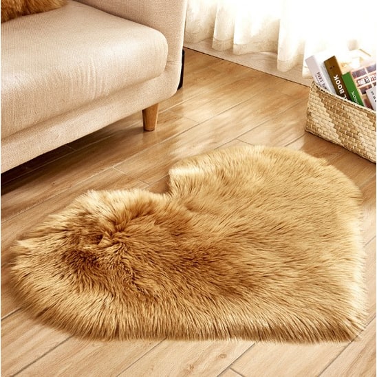 Heart Shaped Area Rug with Non Slip Pad Plush Faux Fur Fluffy Accent Blue And Green - Image 12