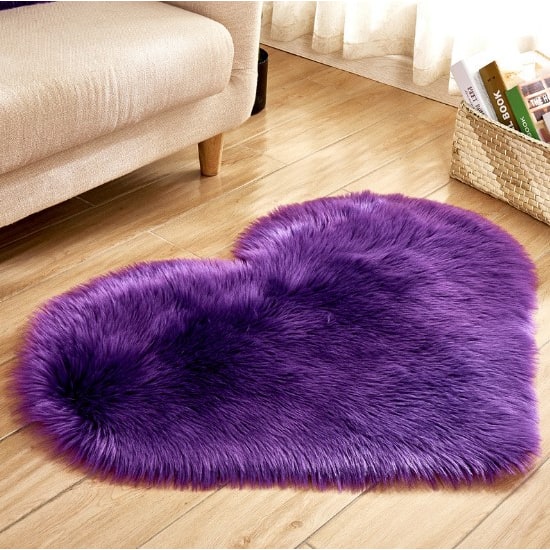 Heart Shaped Area Rug with Non Slip Pad Plush Faux Fur Fluffy Accent Blue And Green - Image 14